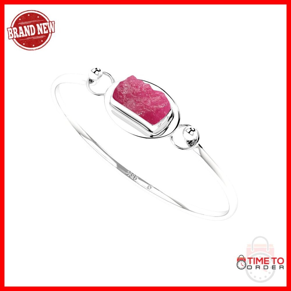 Sterling Silver Twister Bangle Bracelet Bezel-Set Ruby Gemstone Elegant Minimal